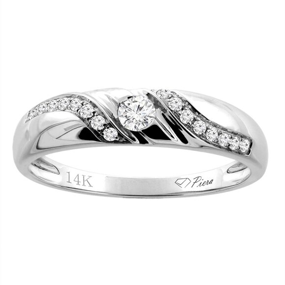 14K White Gold Real Diamond Wedding Band 4 mm 0.13 cttw, sizes 5 - 10